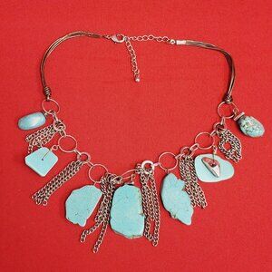 Blue Turquoise Magnesite Statement Necklace Chunky Bib Boho Jewelry Southwestern
